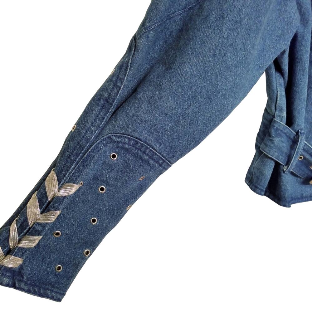 GANTOS Vintage 80's Denim Silver-Laced Motorcycle Jacket Size Small - Picture 5 of 10